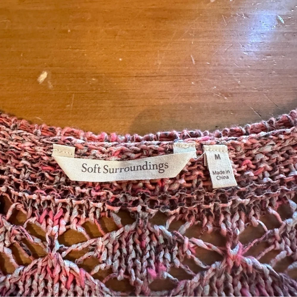 Soft Surroundings Rio Rose Pointelle Open Knit Sweater Size Medium - Picture 7 of 8